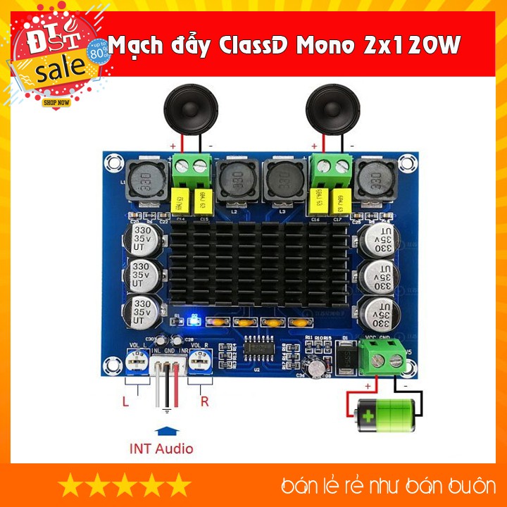 Mạch khuếch đại âm thanh ClassD Mono 2x120W - Không chiết áp ( Cam kết chuẩn chip TPA3116D2)