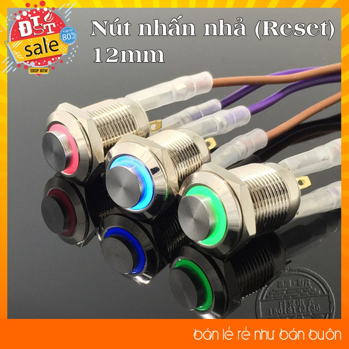 Nút nhấn nhả 12mm kim loại ( Có đèn - Đầu lồi - Màu Vàng )