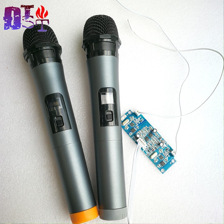 Micro không dây + mạch thu tần số độ chế micro không dây loa kéo (Loại đôi - Đen)