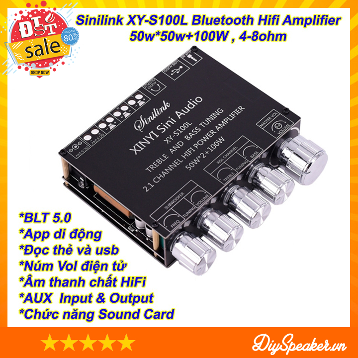 XY-S100L Mạch 2.1 khuếch đại âm thanh Sinilink 50w*2 + 100W Bluetooth 5.0 Chỉnh âm sắc từ DIY Speaker