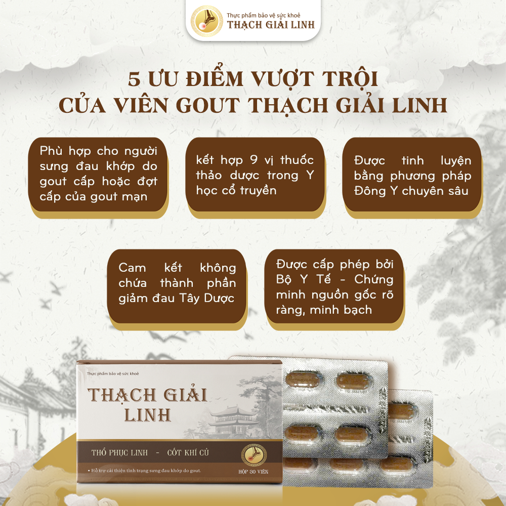5 ưu điểm vượt trội của viên gout Thạch Giải Linh