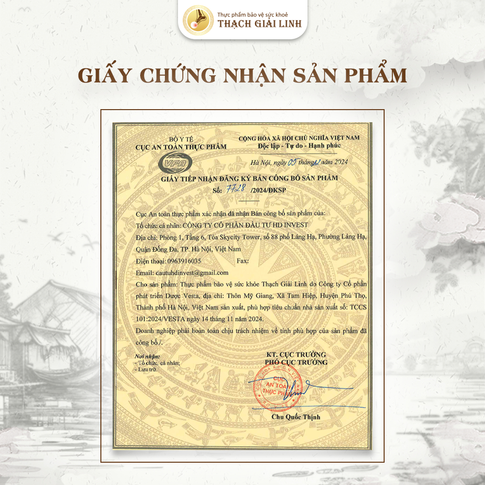 Chứng nhận thương hiệu viên gout cấp Thạch Giải Linh